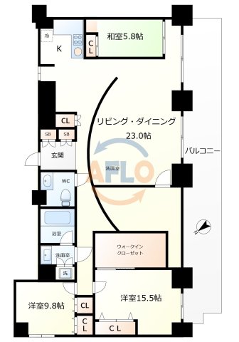 大阪市西区土佐堀のマンションの間取り