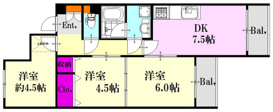 広島市東区戸坂千足のマンションの間取り