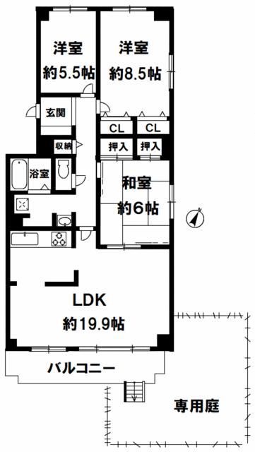 神戸市須磨区離宮前町のマンションの間取り