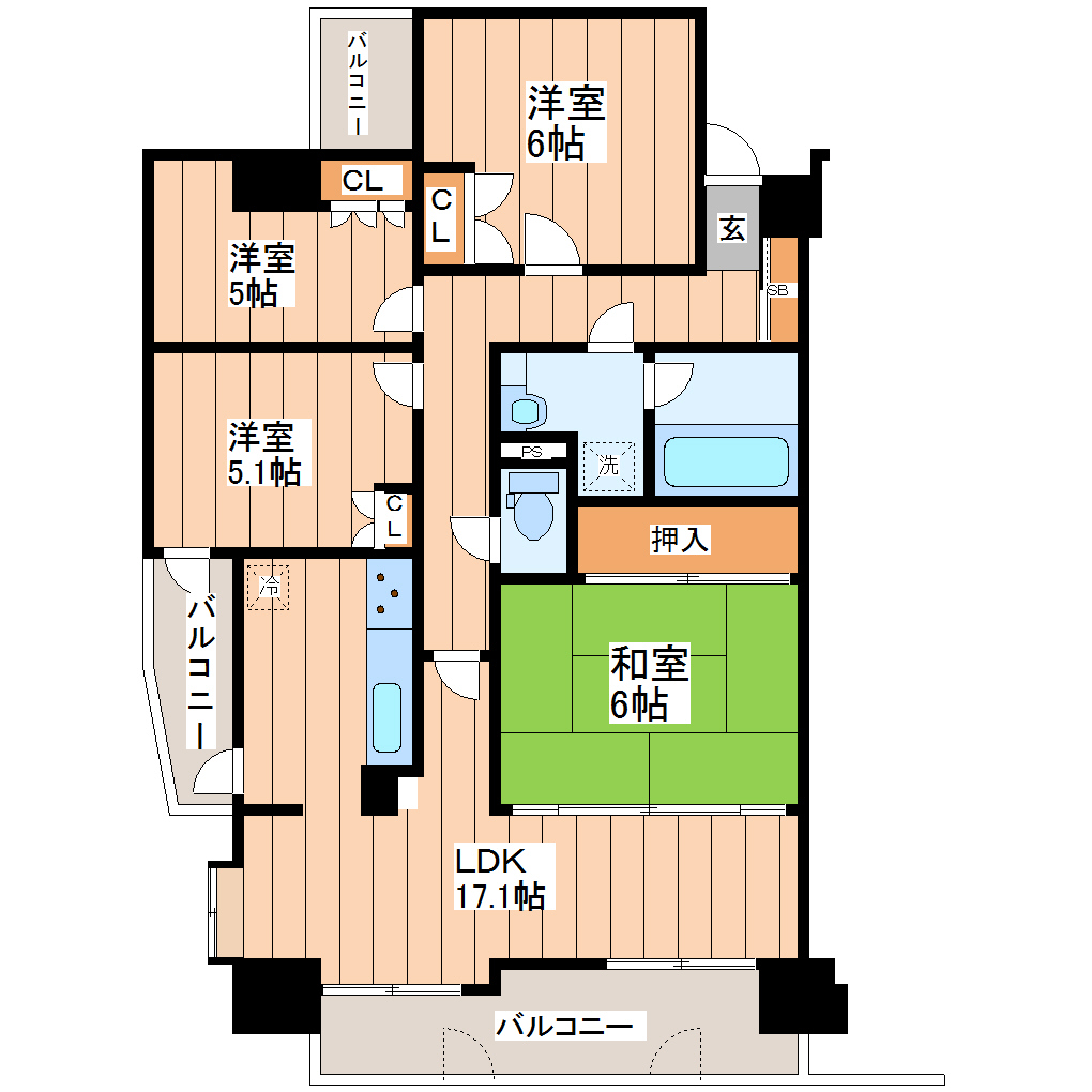 ファミール五橋東二番丁グランデージの間取り