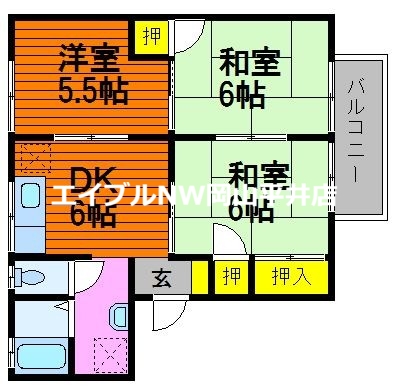 岡山市中区国富のアパートの間取り