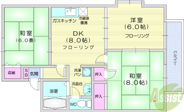 【仙台市若林区遠見塚のアパートの間取り】