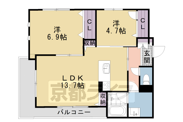 京都市東山区東瓦町のマンションの間取り