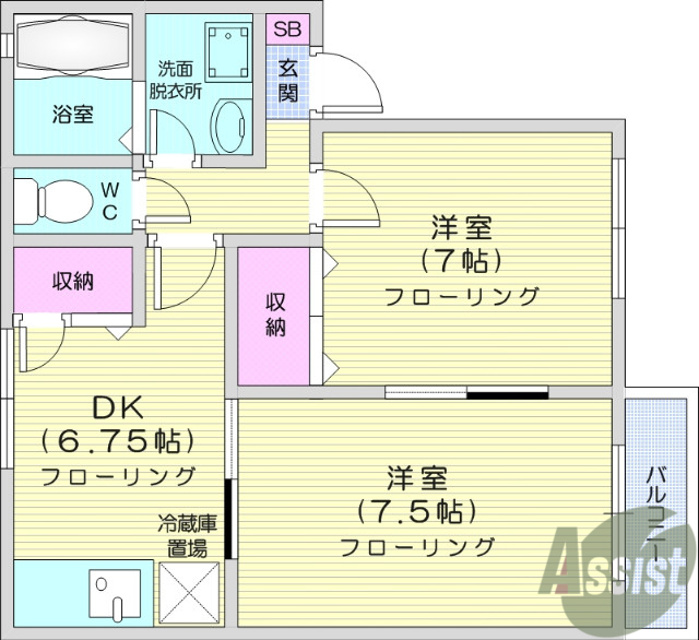 仙台市宮城野区岩切のアパートの間取り