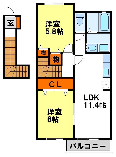 【れんこん2号館Dの間取り】