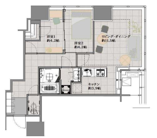 港区浜松町のマンションの間取り