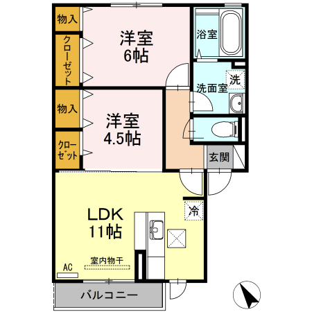 福山市東川口町のアパートの間取り