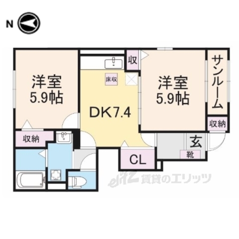 舞鶴市田中町のアパートの間取り