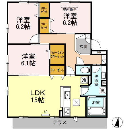 ルミエールみつい　３LDK＋TBの間取り