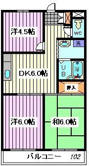 ＪＲ埼京線 武蔵浦和駅 徒歩18分 3階建 築38年の間取り写真