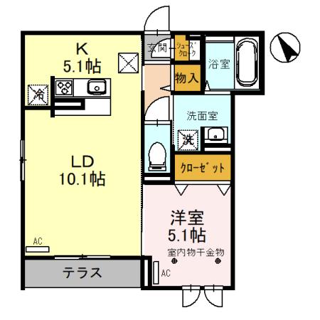 仙台市若林区元茶畑のアパートの間取り