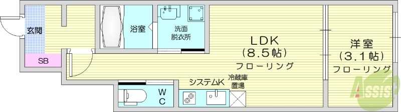 仙台市若林区八軒小路のアパートの間取り