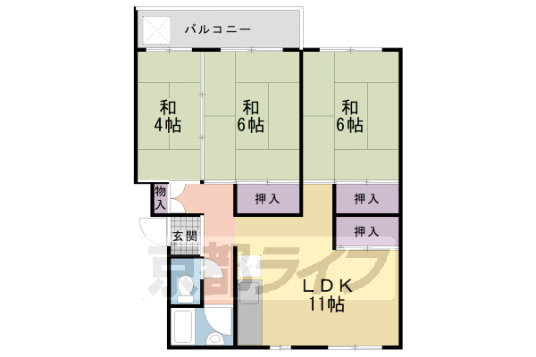 京都市伏見区醍醐構口町のマンションの間取り