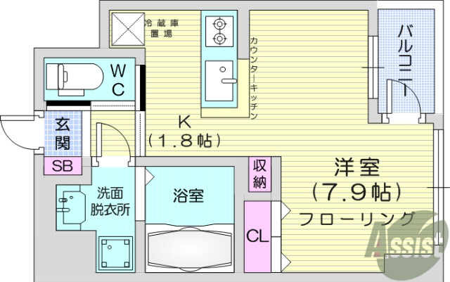 仙台市宮城野区鉄砲町西のマンションの間取り