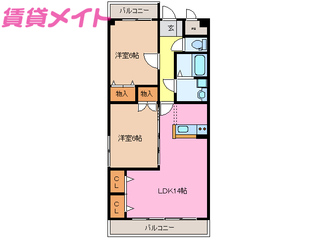 松阪市久保町のマンションの間取り