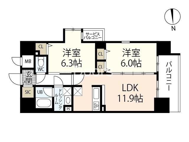 岡山市北区田町のマンションの間取り