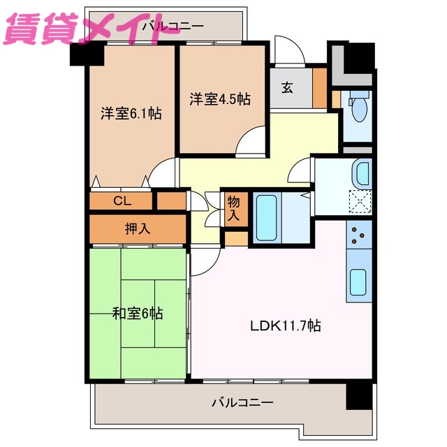 鈴鹿市神戸のマンションの間取り