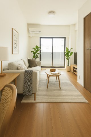 居室・リビング　バーチャルステージングの写真となります。家具家電等は付帯しま