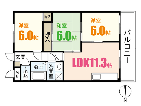 広島市安佐南区八木のマンションの間取り