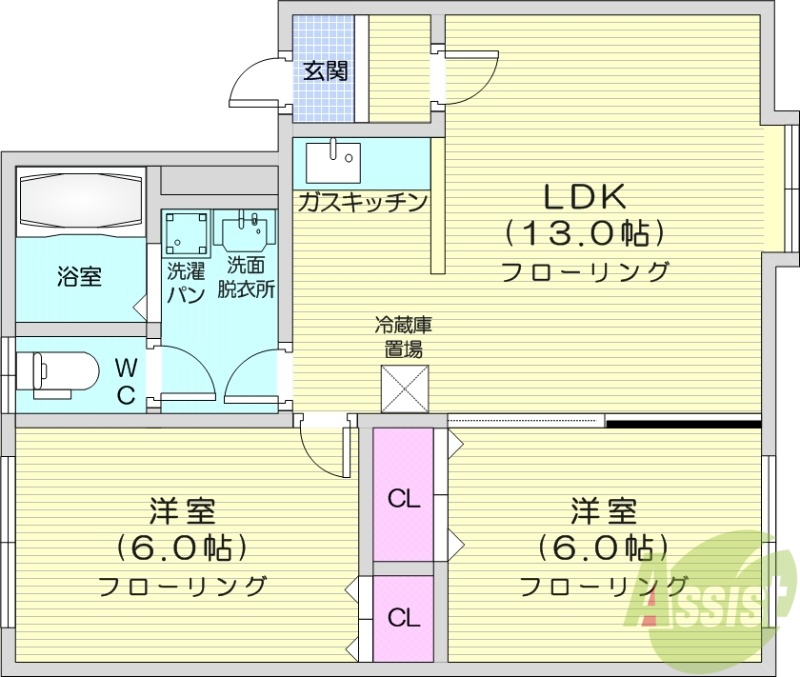 札幌市北区新琴似十二条のアパートの間取り