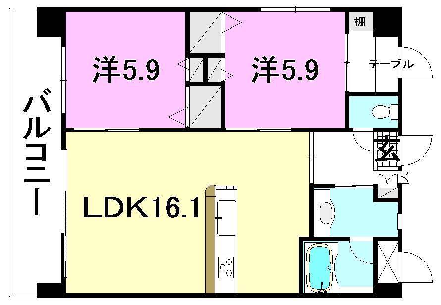 松山市来住町のマンションの間取り