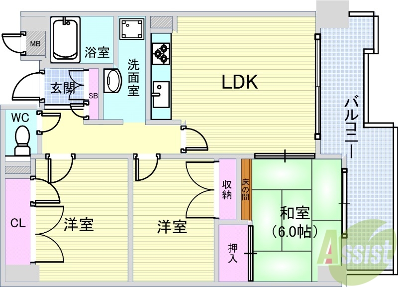 豊中市日出町のマンションの間取り