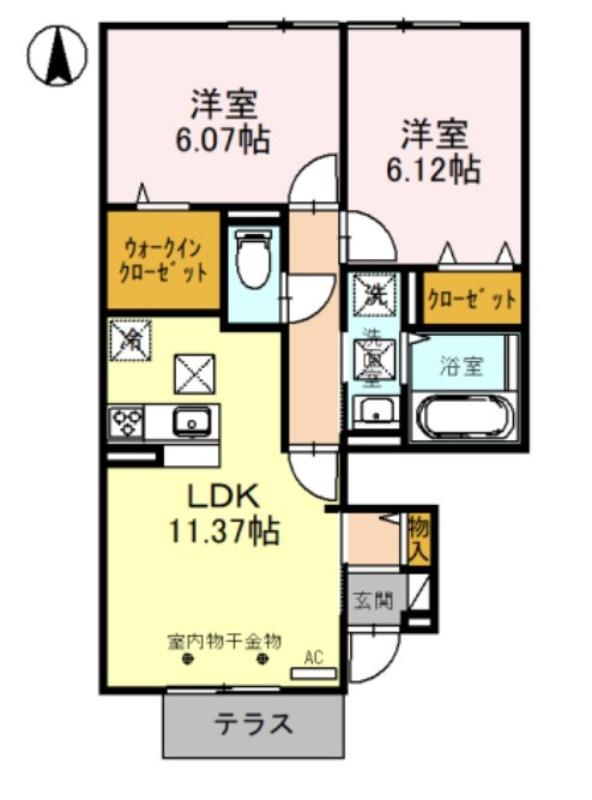 姫路市大津区長松のアパートの間取り