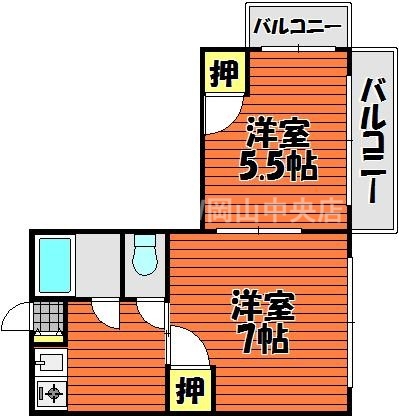 岡山市北区大学町のマンションの間取り