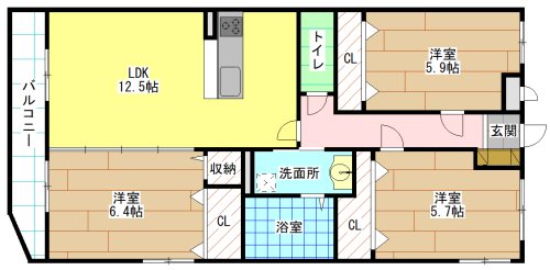 北九州市小倉南区上石田のマンションの間取り