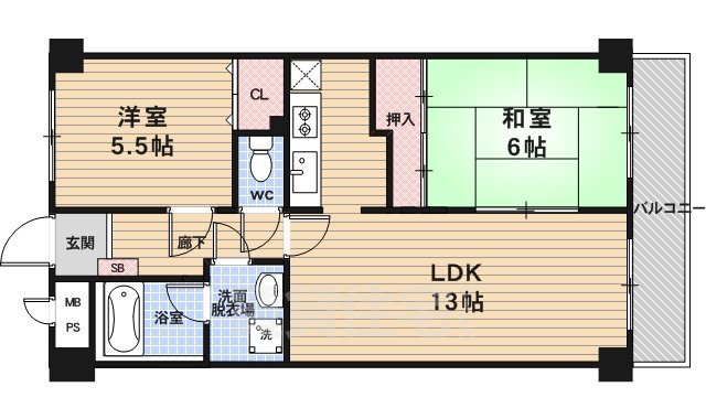 京都市南区吉祥院西ノ庄淵ノ西町のマンションの間取り