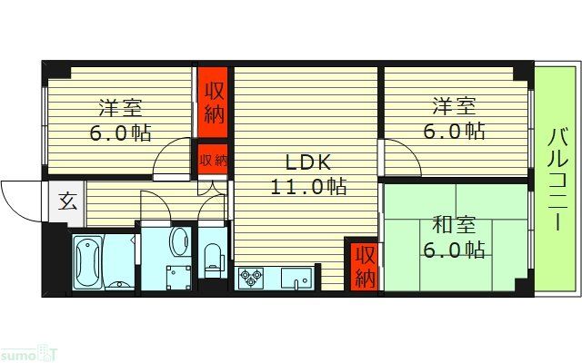 大阪市城東区関目のマンションの間取り