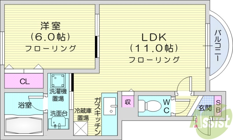 札幌市北区北十四条西のマンションの間取り