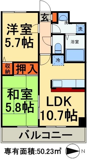 鎌ケ谷市くぬぎ山のマンションの間取り