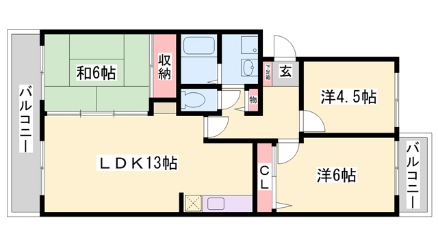 神戸市西区玉津町高津橋のマンションの間取り