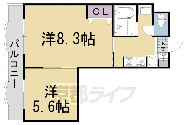 京都市左京区田中樋ノ口町のマンションの間取り