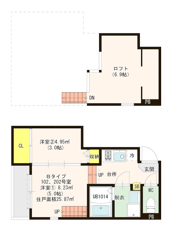 福岡市東区馬出のアパートの間取り