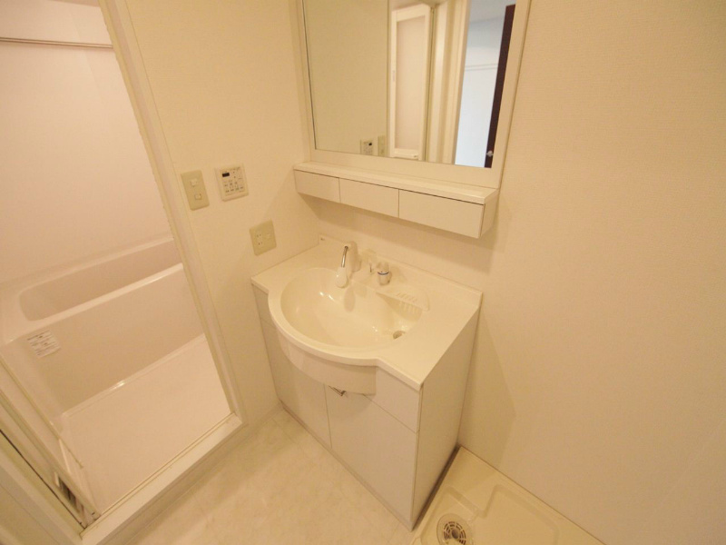 洗面設備　脱衣所　独立洗面台（シャンプードレッサー付）収納スペース有