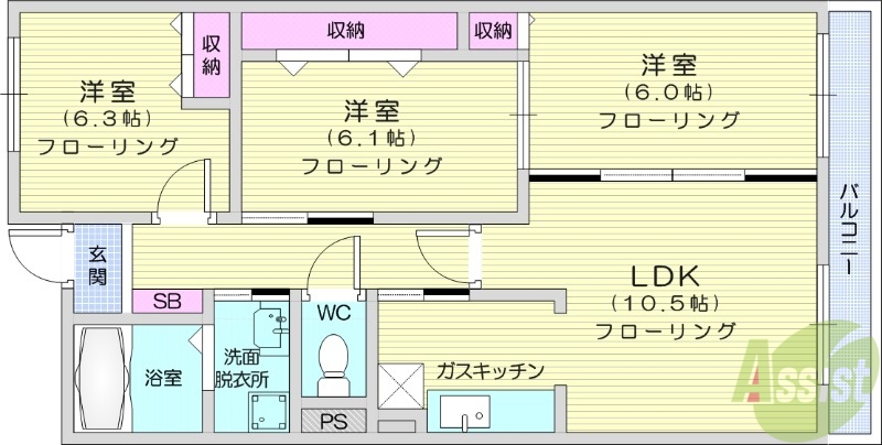 【岩沼市たけくまのアパートの間取り】