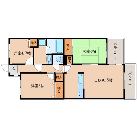 奈良県奈良市学園新田町（マンション）の賃貸物件の間取り