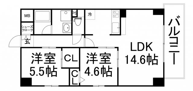 大阪市中央区十二軒町のマンションの間取り