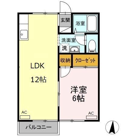 【岡山市中区兼基のアパートの間取り】