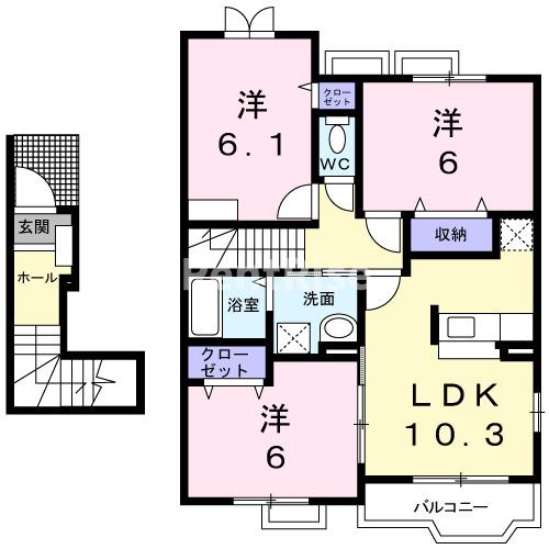 一宮市木曽川町里小牧のアパートの間取り