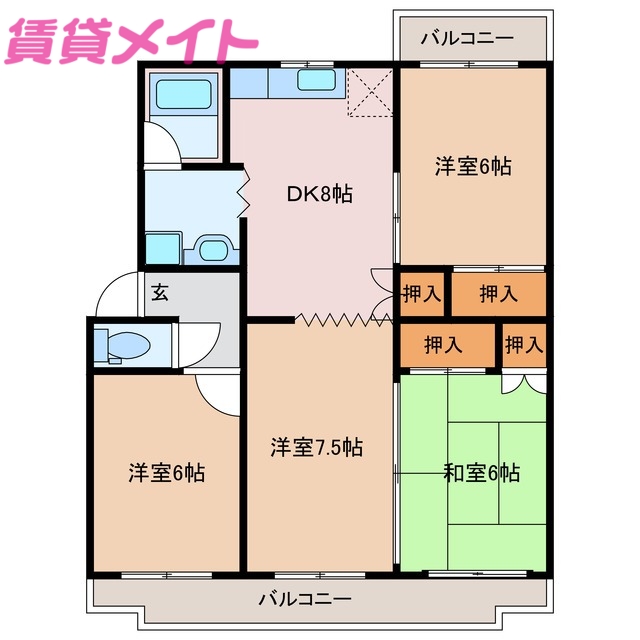 鈴鹿市庄野東のマンションの間取り