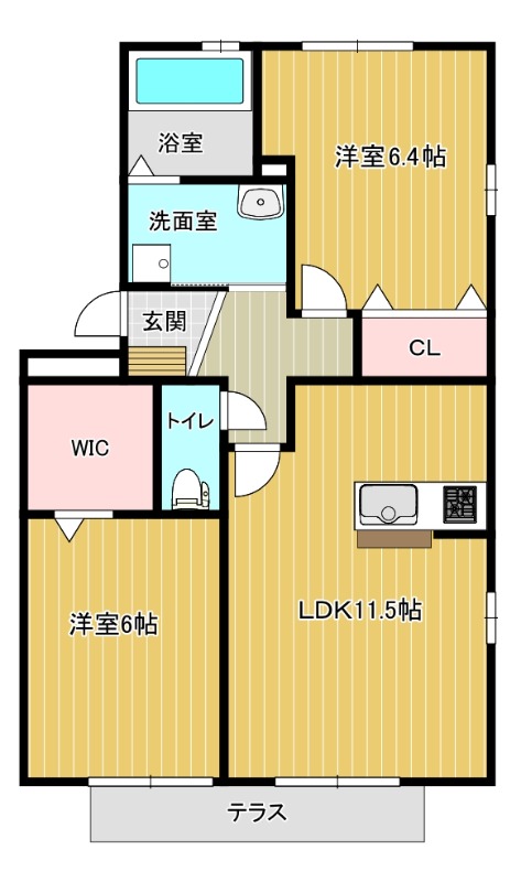 鳥取市安長のアパートの間取り