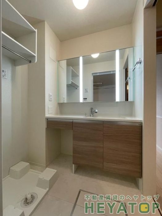 洗面設備　忙しい朝の身支度に便利なシャワー付き洗面化粧台