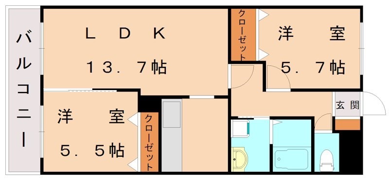 宗像市河東のアパートの間取り