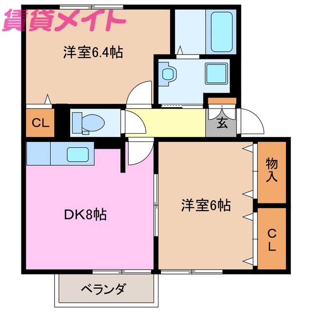 度会郡玉城町勝田のアパートの間取り