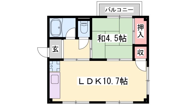 姫路市岡田のアパートの間取り