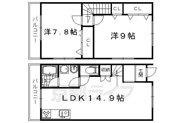 京都市中京区西ノ京永本町のアパートの間取り