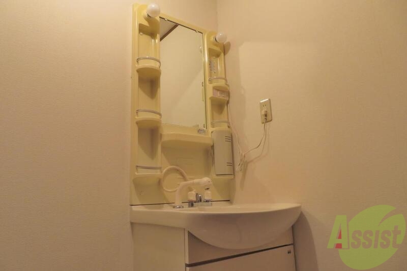 洗面設備　シャワー付洗面化粧台が備え付けられております。